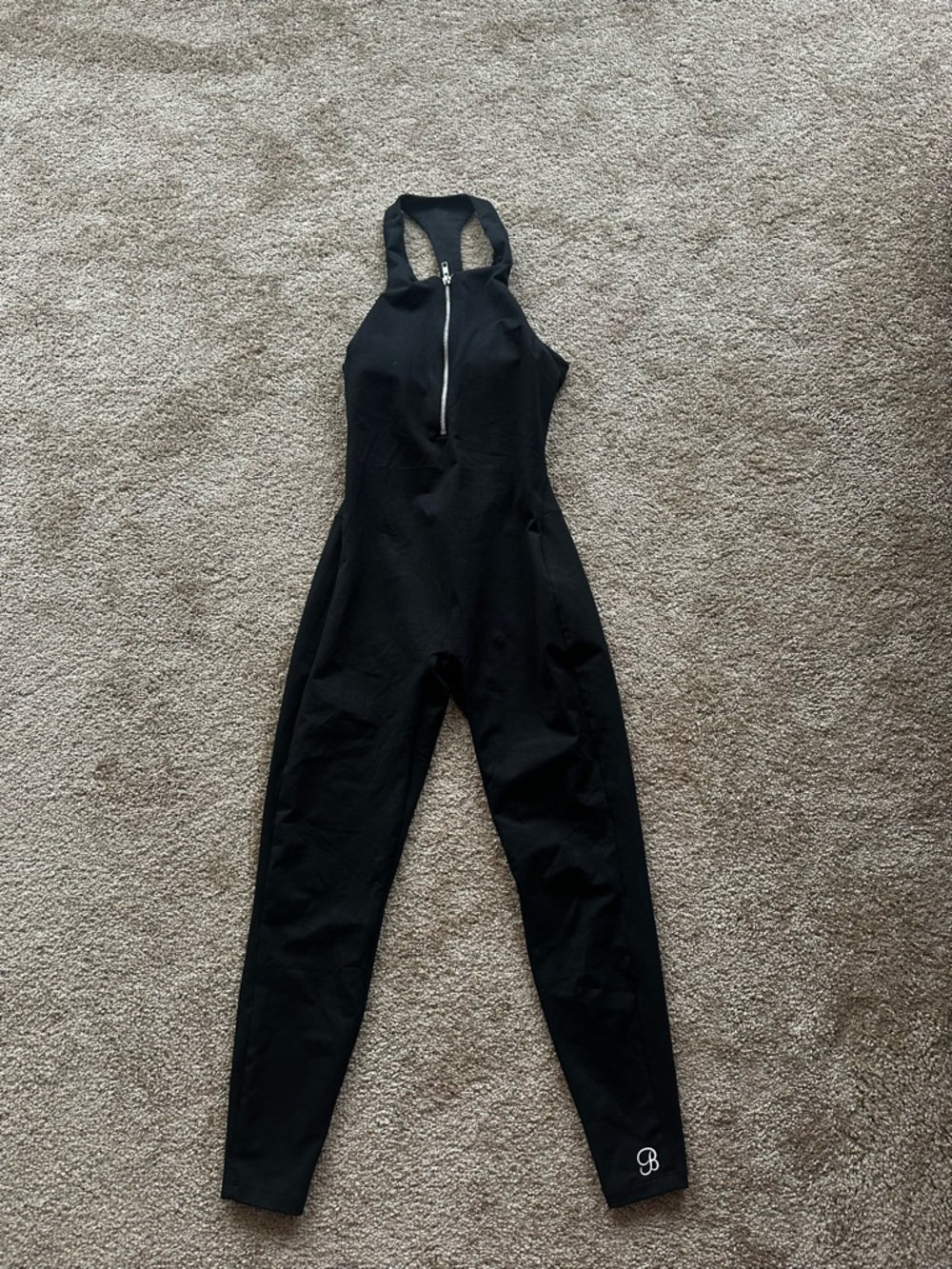 Bombshell Sportswear Black Racerback Jumpsuit with Front Zip